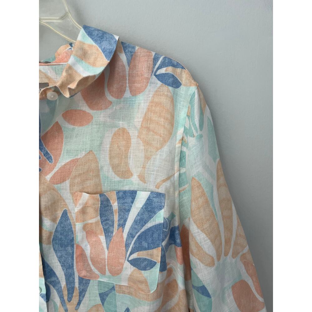 Chico's No Iron Linen Tropical Leaf Print Tunic Blouse 3/4 Sleeves 16/18 (3) - Picture 4 of 11